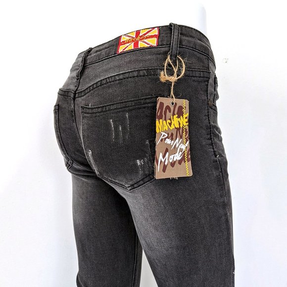 NWT Machine Distressed Ripped Grey Skinny Jeans - Picture 1 of 9